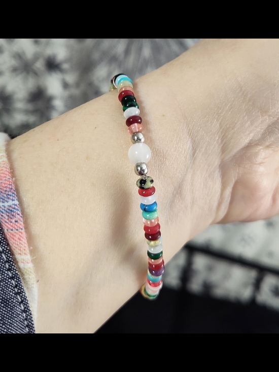 Hand Crafted Jewelry - Multicolor natural stone beads stretch bracelet